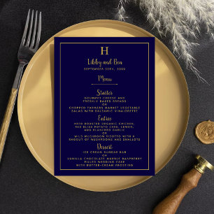 Chic Navy Blue & Gold Wedding Menu Template