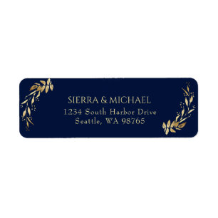 Chic Navy Blue Gold Wedding Return Address