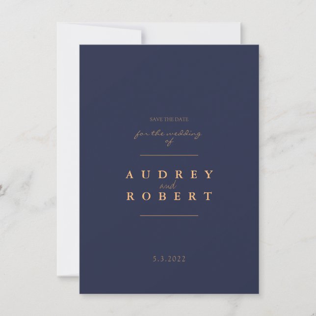 Chic Navy Blue Gold Wedding Save The Date (Front)