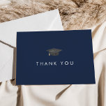 Chic Navy Blue Grad Cap Graduation Thank You Card<br><div class="desc">This chic navy blue grad cap graduation thank you card is perfect for a modern graduation party. The simple design features classic navy blue and white typography with a black and gold watercolor graduation hat. Leave the back blank to hand write a personal message, or have a thank you message...</div>