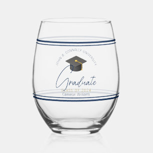 Chic Navy Blue Graduation Keepsake Gift Stemless Wine Glass