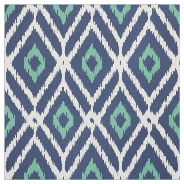 Chic navy blue green ikat tribal diamond pattern fabric (Swatch)