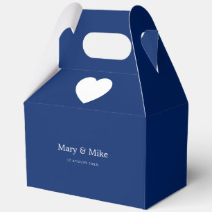 Chic Navy Blue Heart Mark Gable Favor Boxes Party