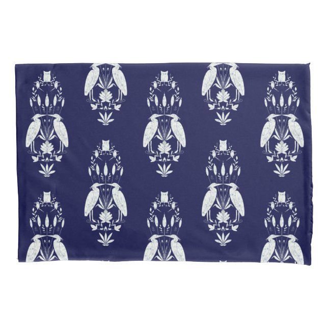 Chic navy blue Heron Pond Heritage Revival Pillowcase (Front)