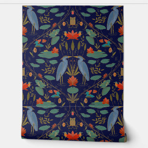 Chic navy blue Heron Pond Heritage Revival Wallpaper