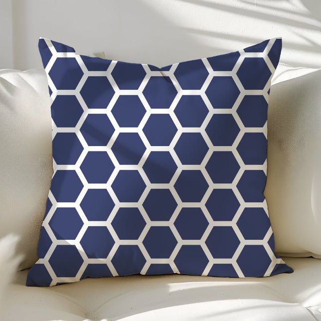 Chic Navy Blue Honeycomb Pattern Cushion (Creator Uploaded)