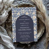 Chic navy blue ivory floral Art Nouveau Morris
