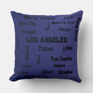 chic navy blue mega cities of the world cushion