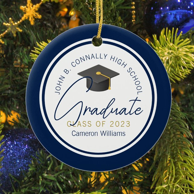 Chic Navy Blue Modern 2025 Graduation Christmas Ceramic Tree Decoration (Creator Uploaded)