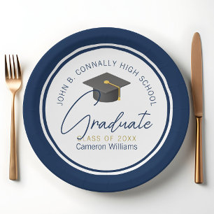 Chic Navy Blue Modern 2025 Graduation Party Paper Plate