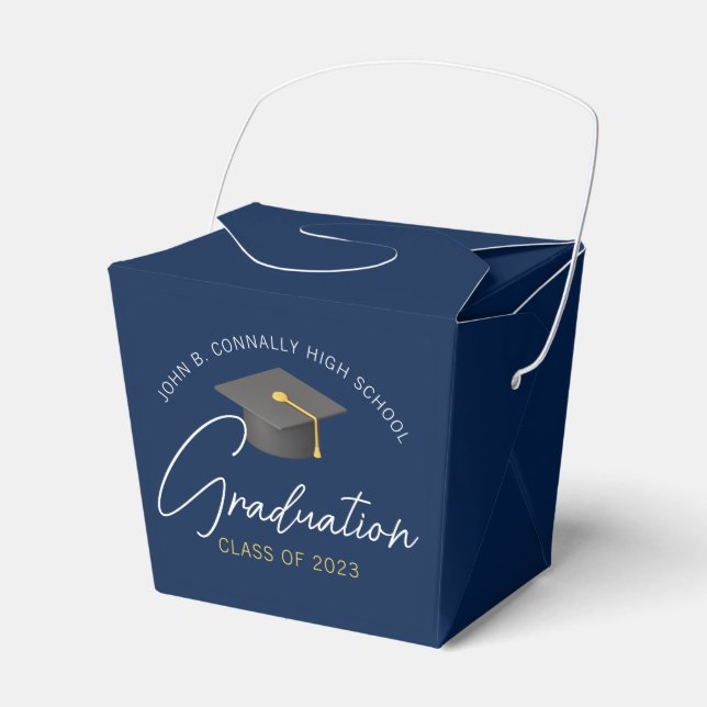 Chic Navy Blue Modern 2026 Graduation Party Favour Box (Front Side)