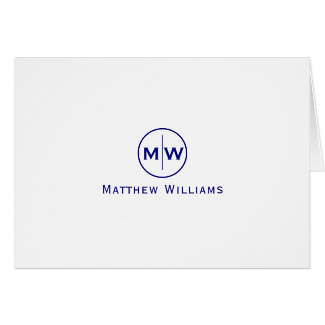 Chic Navy Blue Modern Circle Two Monogram Initial (Front Horizontal)