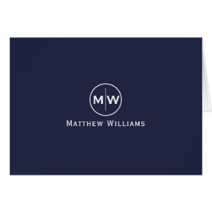 Chic Navy Blue Modern Circle Two Monogram Initial