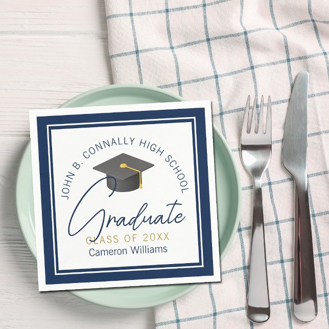 Chic Navy Blue Modern Graduation Party Napkin (Creator Uploaded)