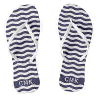 Chic Navy Blue Nautical Waves Beach Monogram