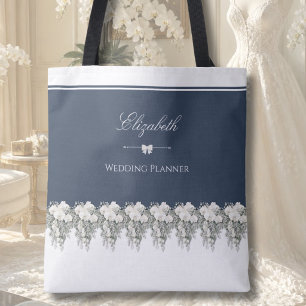 Chic Navy Blue Orchid Wedding Planner Tote Bag