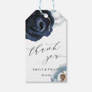 Chic Navy Blue Peony Floral Wedding Gift Tags