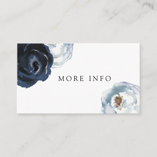 Chic Navy Blue Peony Floral Wedding More Info Enclosure Card (Front)