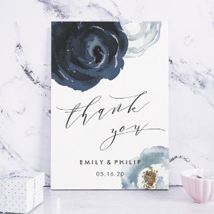 Chic Navy Blue Peony Wedding Thank You