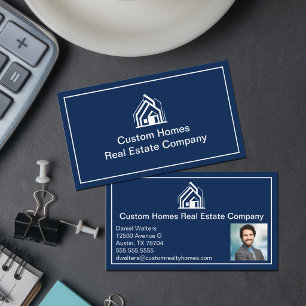 Chic Navy Blue Real Estate Company Realtor Photo Business Card