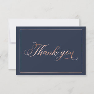 Chic Navy Blue & Rose Gold Foil Calligraphy Script Thank You Card