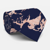 Chic Navy Blue Rose Gold Foil Marble Tie (Rolled)