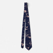 Chic Navy Blue Rose Gold Foil Marble Tie (Back)