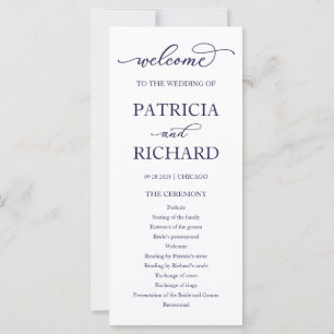 Chic Navy Blue Script Wedding Ceremony Program