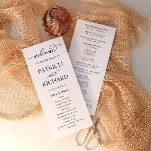 Chic Navy Blue Script Wedding Ceremony Program Programme