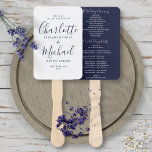Chic Navy Blue Signature Script Wedding Program Hand Fan<br><div class="desc">This stylish wedding program can be personalised with your special wedding day information featuring chic modern typography. You can customise the background colour to match your wedding theme. Designed by Thisisnotme©</div>