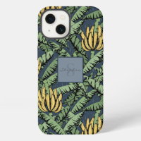 Chic Navy Blue Tropical Yellow Banana Leaf Pattern