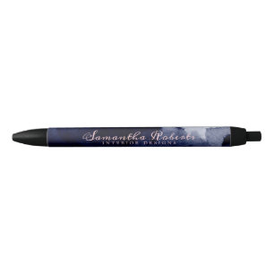Chic Navy Blue Watercolor Abstract Blush Pink Black Ink Pen