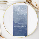 Chic Navy Blue Watercolor, Monogram Wedding Menu<br><div class="desc">Delight your guests with this beautiful navy and blue watercolor wedding menu, featuring elegant hand drawn botanical monogram with couples initials over exquisite watercolor wash background in a beautiful blend of navy and blue hues. Easy to fill in template with your details and menu and order your prints! Part of...</div>