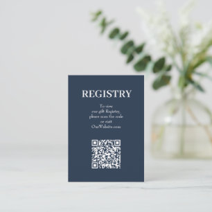 Chic Navy Blue Wedding Registry QR Code Enclosure Card