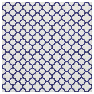Chic Navy Blue White Classic Quatrefoil Pattern Fabric