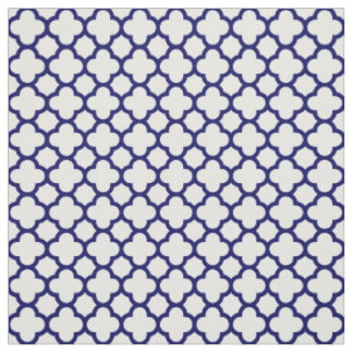 Chic Navy Blue White Classic Quatrefoil Pattern Fabric