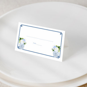 Chic Navy Blue & White Ginger Jar Wedding Brunch Place Card