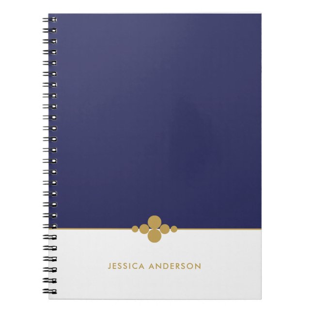 Chic Navy Blue White Gold Personalized Notebook (Front)