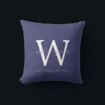 Chic Navy Blue White Monogram Wedding Keepsake Cushion<br><div class="desc">Elegant wedding keepsake pillow with your text in grey handwritten chic script calligraphy on a navy blue background. Simply add your names, monogram and wedding date. Great gift for a newlywed couple. Exclusively designed for you by Happy Dolphin Studio. If you need any help or matching products, please contact us...</div>
