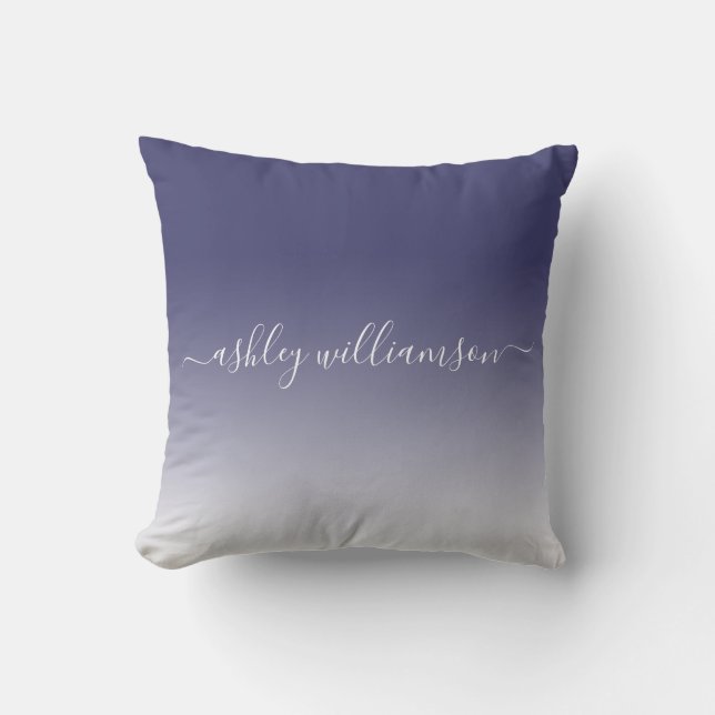Chic Navy Blue White Ombre Effect Monogram Name Cushion (Front)