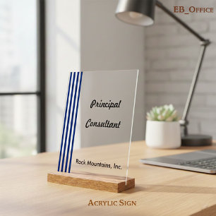 Chic Navy Blue White Stripes Principal Consultant Acrylic Sign