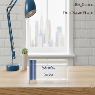 Chic Navy Blue White Stripes   Professional Custom Nameplate