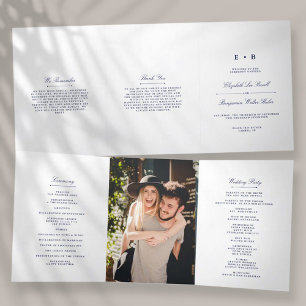 Chic Navy Blue & White Wedding Tri-Fold Programme