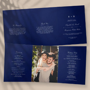 Chic Navy Blue & White Wedding Tri-Fold Programme