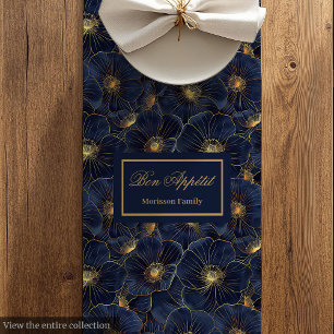Chic Navy Gold Botanical Table Style Medium Table Runner