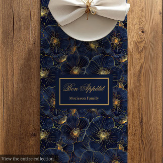 Chic Navy Gold Botanical Table Style Medium Table Runner
