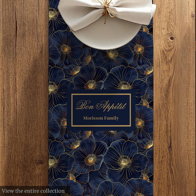 Chic Navy Gold Botanical Table Style Medium Table Runner (Chic Navy Gold Botanical Table Style)