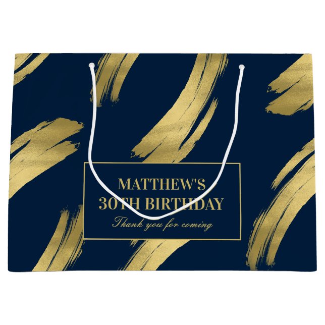 Chic Navy Gold Foil Birthday Large Gift Bag (Front)