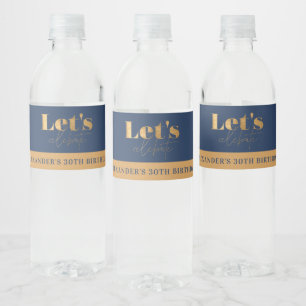 Chic Navy Gold Let's celebrate Birthday Water Bottle Label