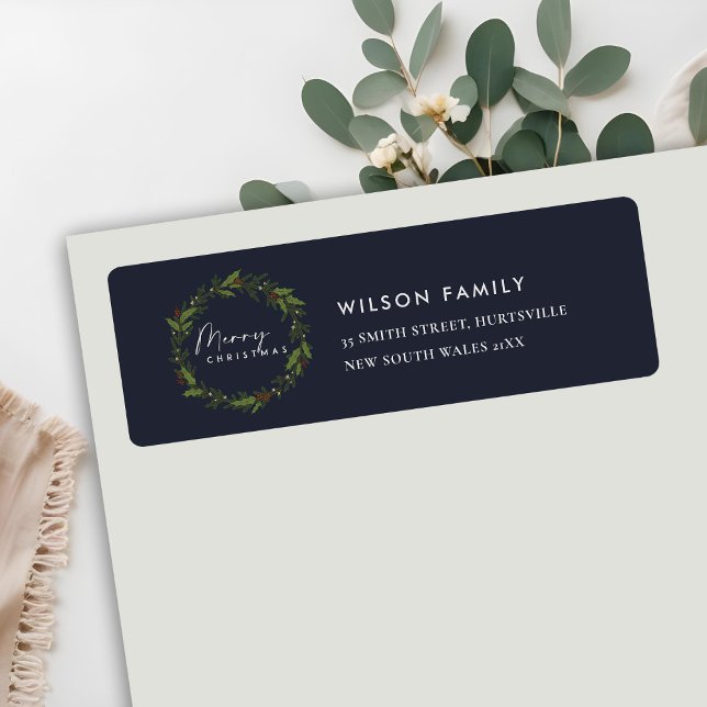 CHIC NAVY HOLLY BERRY WREATH CHRISTMAS ADDRESS (Creator Uploaded)